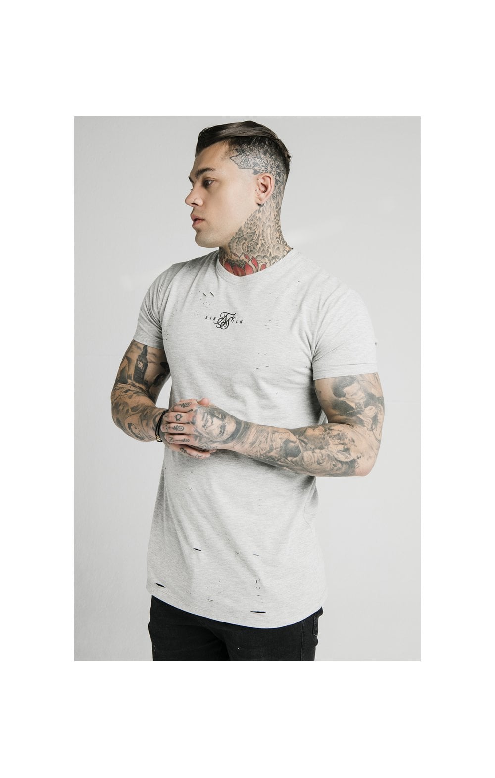 Load image into Gallery viewer, SikSilk S/S Distressed Box Tee - Grey Marl