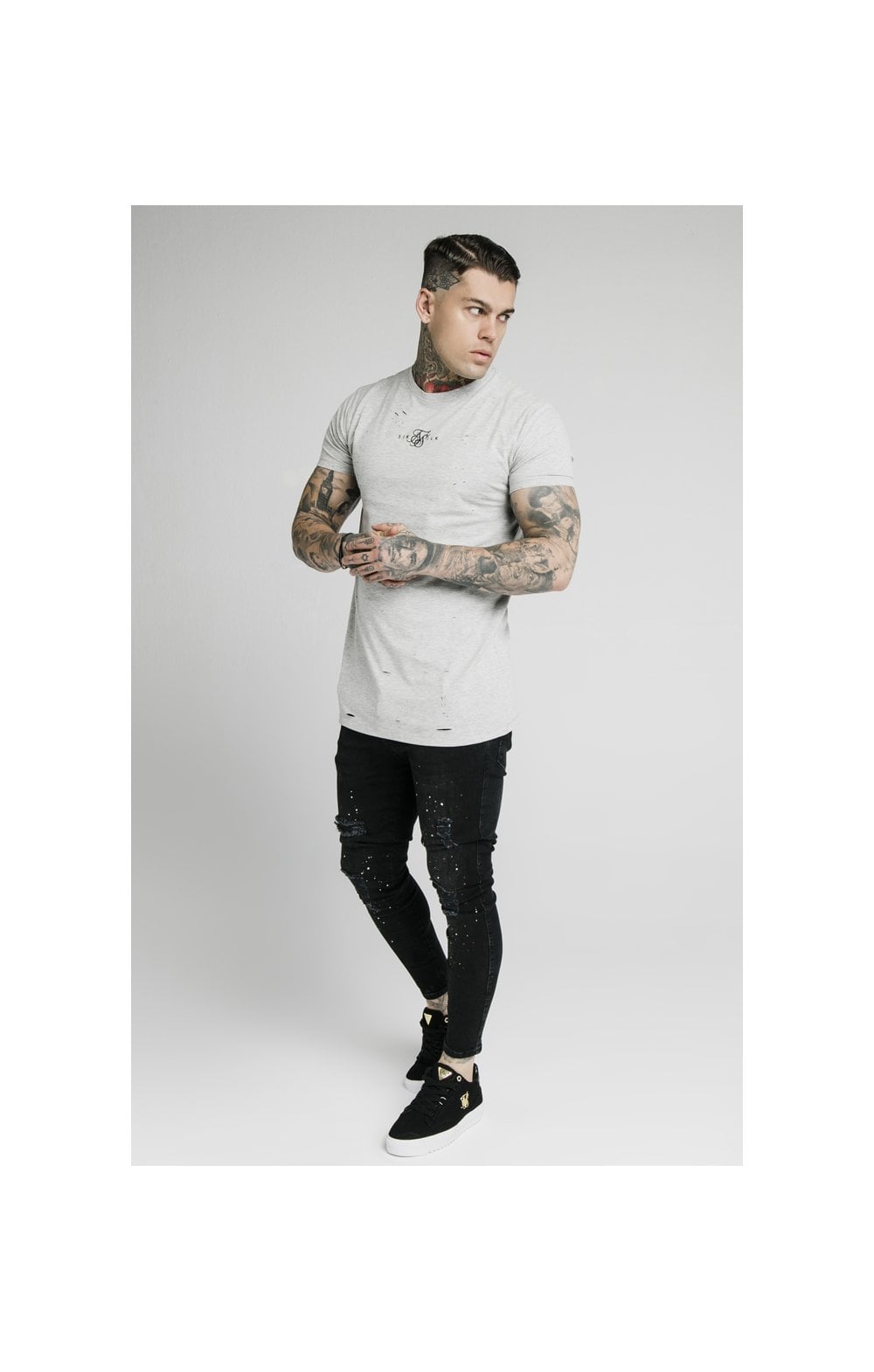 Load image into Gallery viewer, SikSilk S/S Distressed Box Tee - Grey Marl (2)