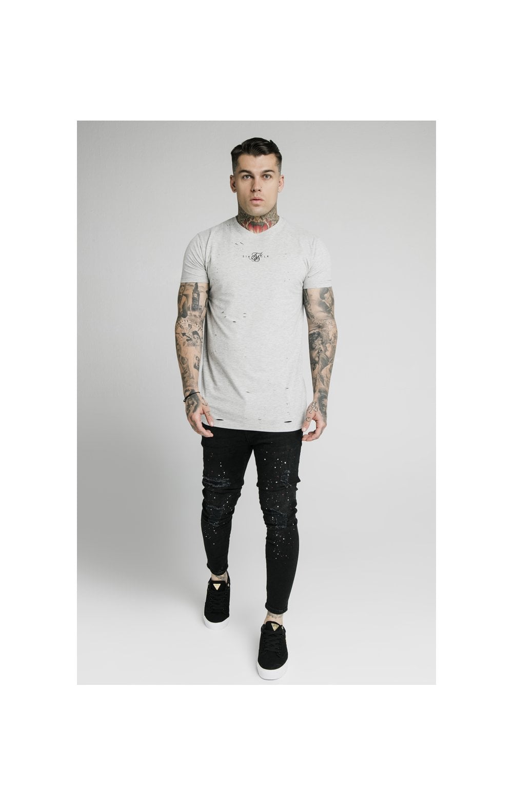 Load image into Gallery viewer, SikSilk S/S Distressed Box Tee - Grey Marl (5)