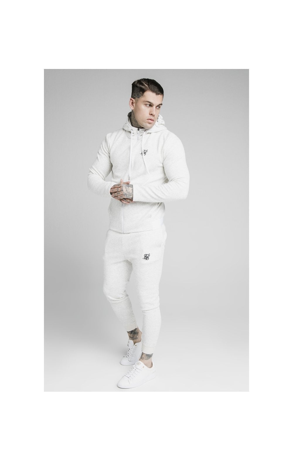 Load image into Gallery viewer, SikSilk Agility Textured Zip Through Hoodie - Snow Marl (4)