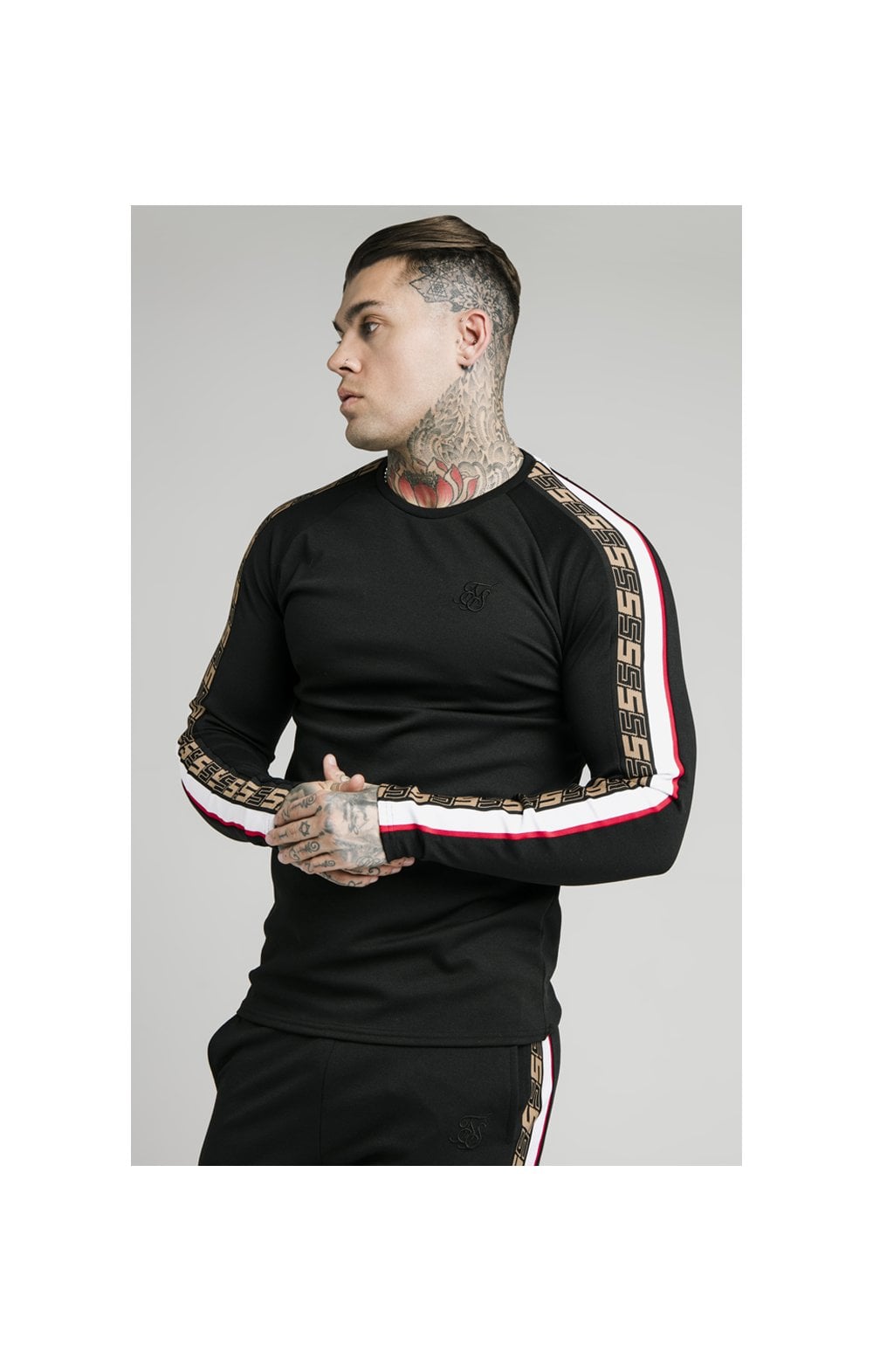 Load image into Gallery viewer, SikSilk L/S Jacquard Retro Gym Tee - Black