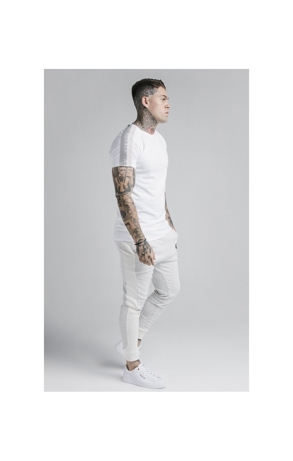 Load image into Gallery viewer, SikSilk Unite Panelled Joggers - Grey &amp; Cream (4)