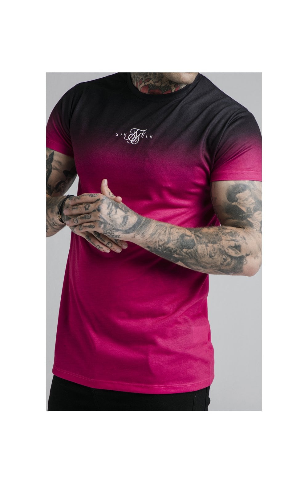 Load image into Gallery viewer, SikSilk High Fade Tee – Black &amp; Pink (1)