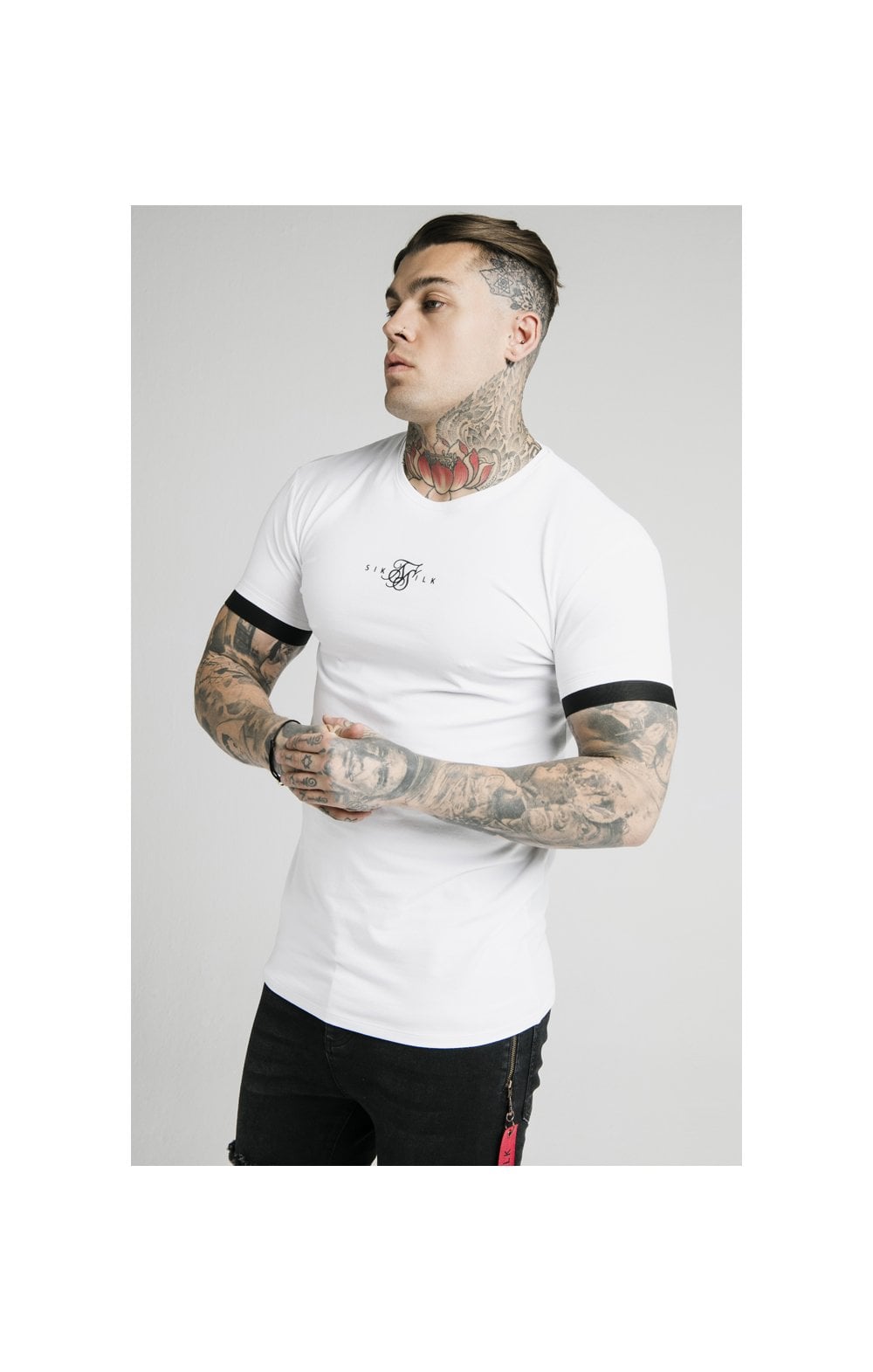 Load image into Gallery viewer, SikSilk Inset Elastic Cuff Gym Tee – White (1)