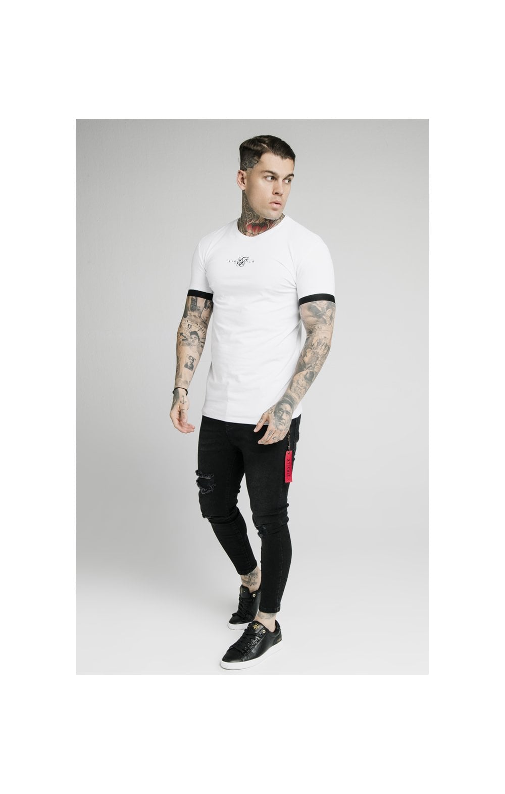 Load image into Gallery viewer, SikSilk Inset Elastic Cuff Gym Tee – White (2)