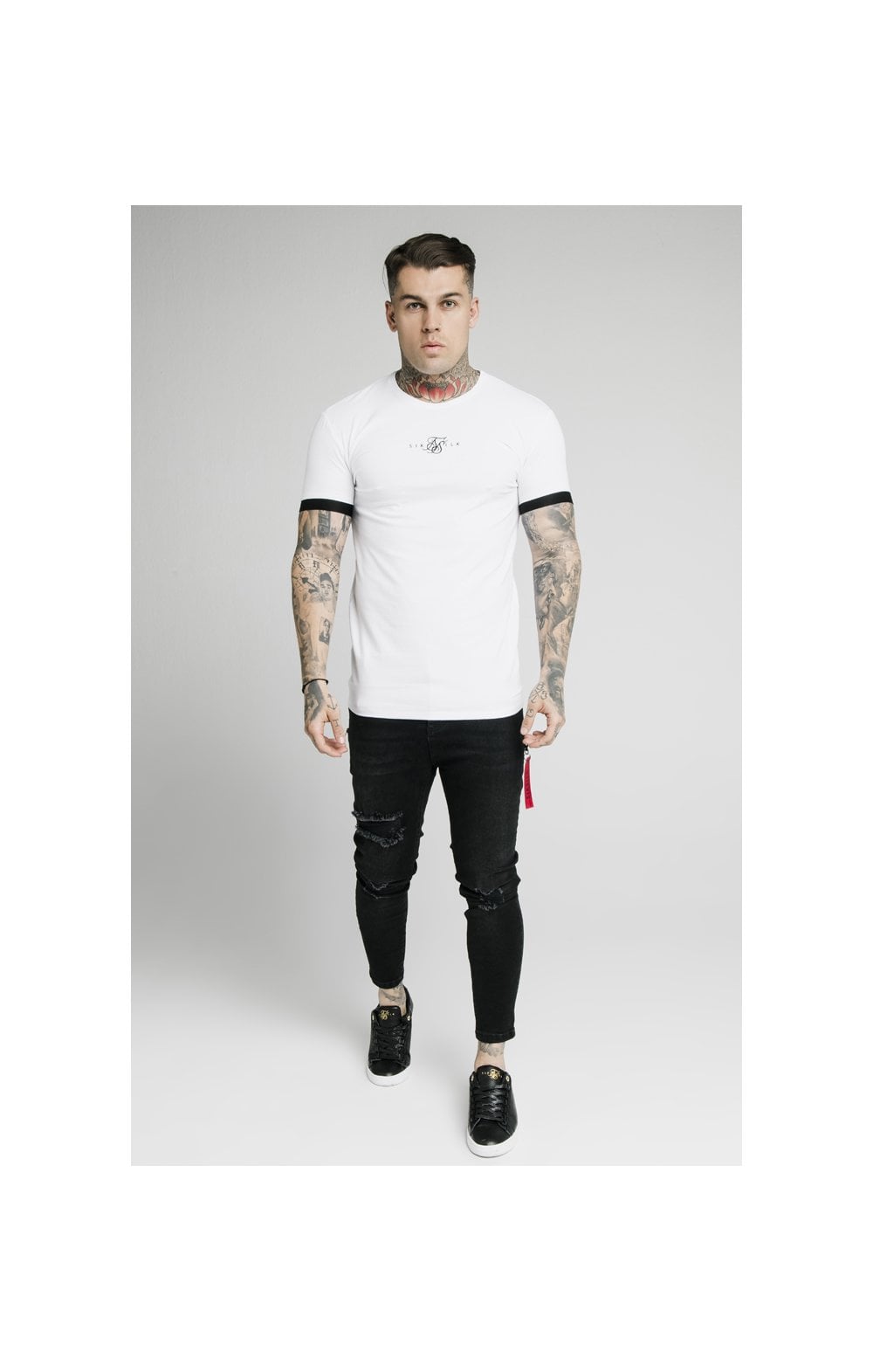 Load image into Gallery viewer, SikSilk Inset Elastic Cuff Gym Tee – White (3)