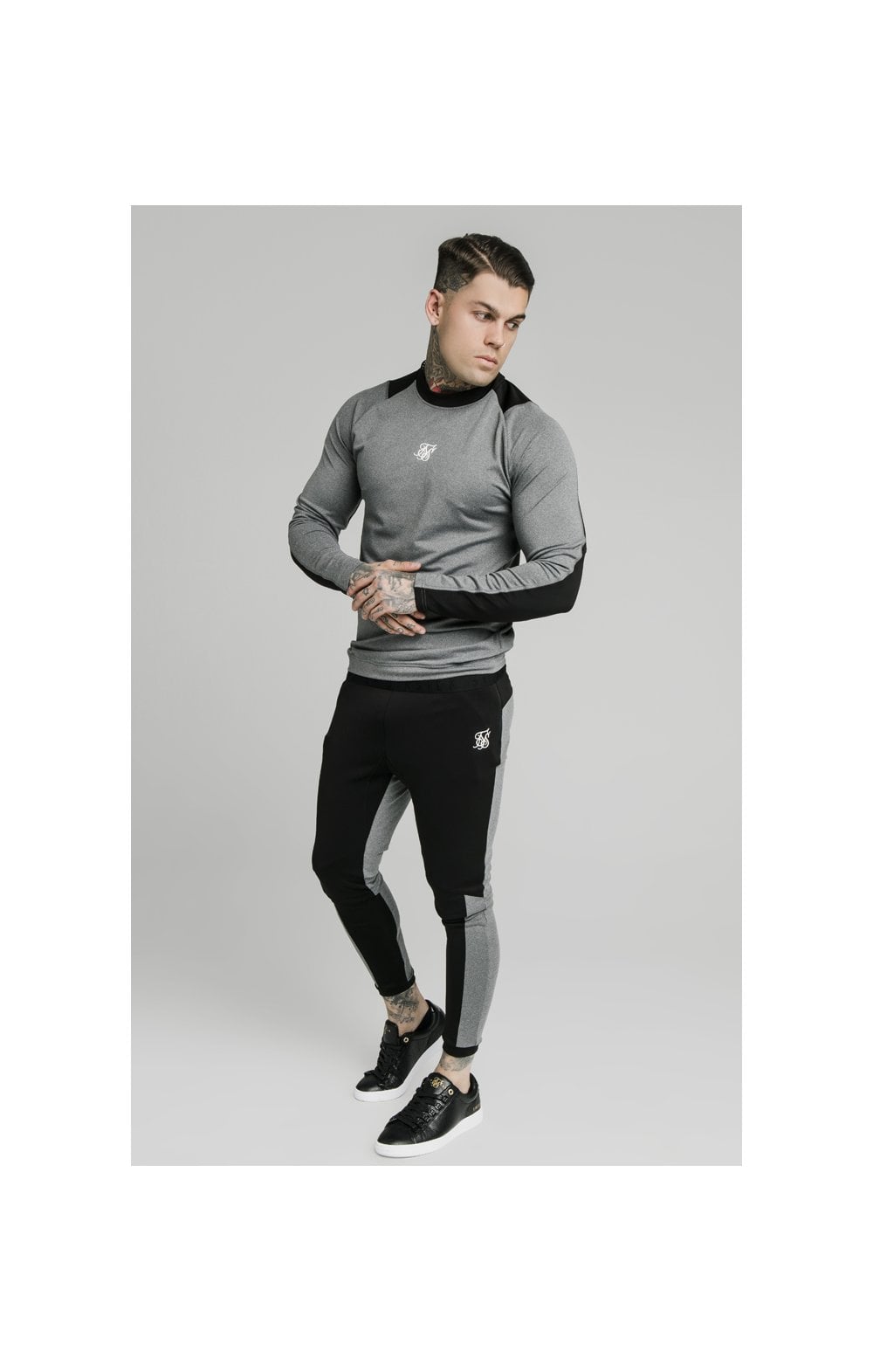 Load image into Gallery viewer, SikSilk L/S Endurance Crew Sweat - Grey &amp; Black (2)