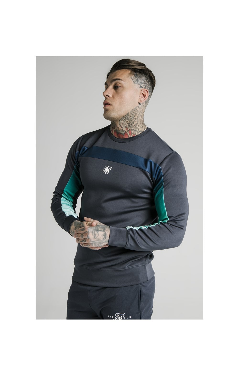 Load image into Gallery viewer, SikSilk L/S Tri-Fade Panel Sweater - Navy Pacific Fade (1)