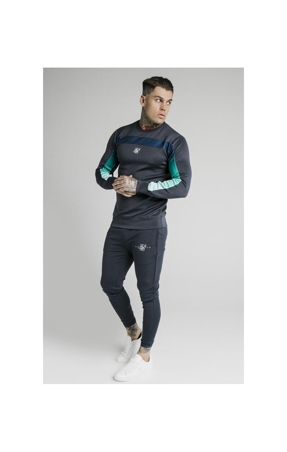 Load image into Gallery viewer, SikSilk L/S Tri-Fade Panel Sweater - Navy Pacific Fade