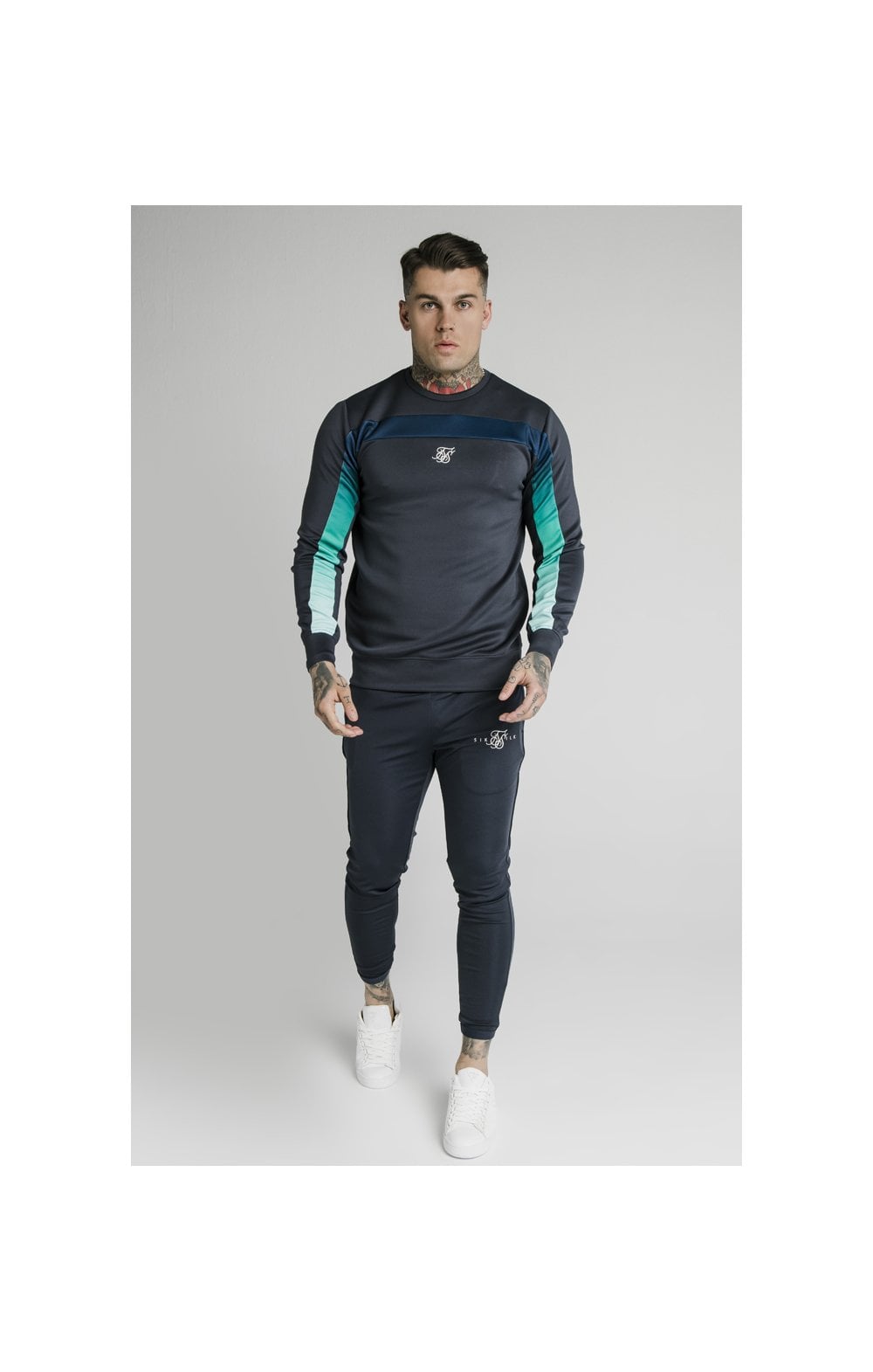 Load image into Gallery viewer, SikSilk L/S Tri-Fade Panel Sweater - Navy Pacific Fade (3)