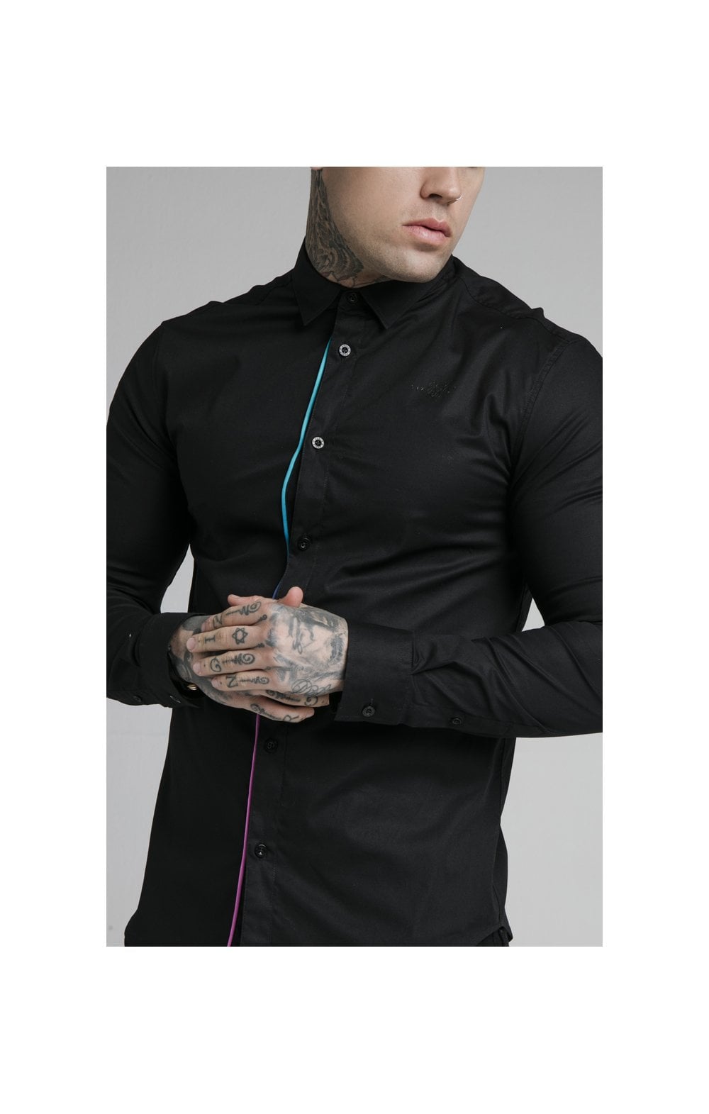 Load image into Gallery viewer, SikSilk L/S Fade Piping Shirt - Black &amp; Neon Fade (1)
