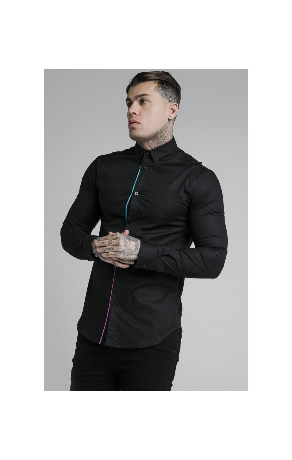 Load image into Gallery viewer, SikSilk L/S Fade Piping Shirt - Black &amp; Neon Fade