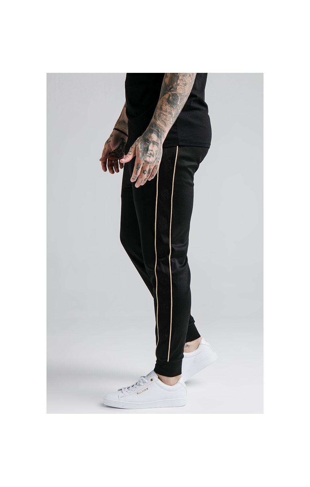 Load image into Gallery viewer, SikSilk Astro Cuffed Track Pants - Black &amp; Gold (1)