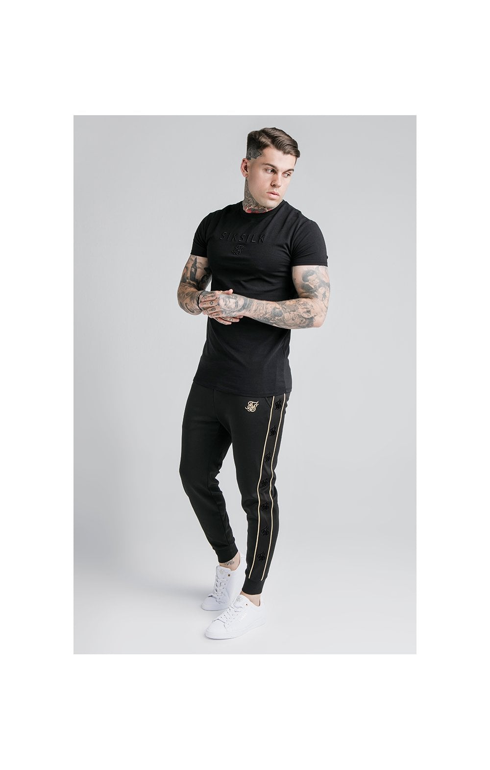 Load image into Gallery viewer, SikSilk Astro Cuffed Track Pants - Black &amp; Gold (3)