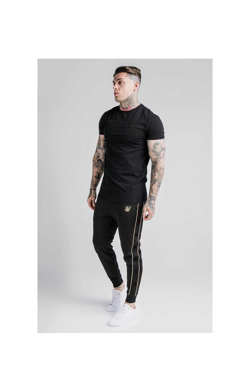Load image into Gallery viewer, SikSilk Astro Cuffed Track Pants - Black &amp; Gold (6)