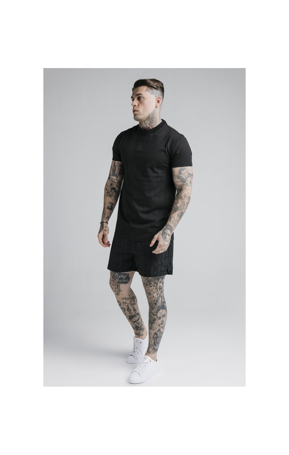 Load image into Gallery viewer, SikSilk S/S Fitted Box Tee - Black &amp; Grey (2)