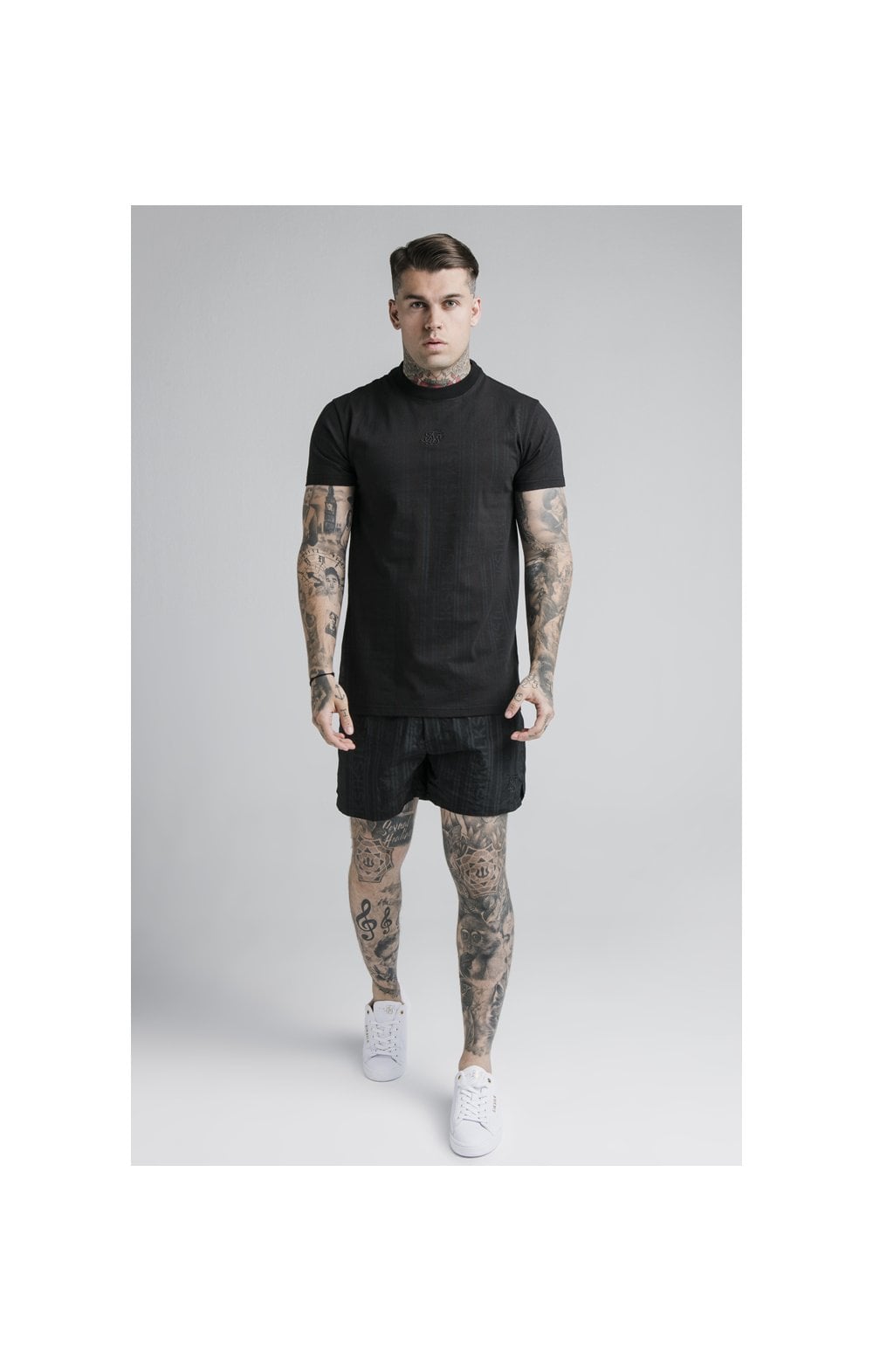 Load image into Gallery viewer, SikSilk S/S Fitted Box Tee - Black &amp; Grey (3)