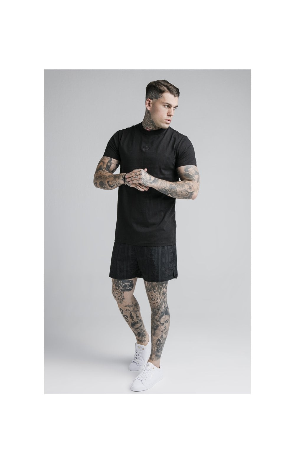 Load image into Gallery viewer, SikSilk S/S Fitted Box Tee - Black &amp; Grey (4)