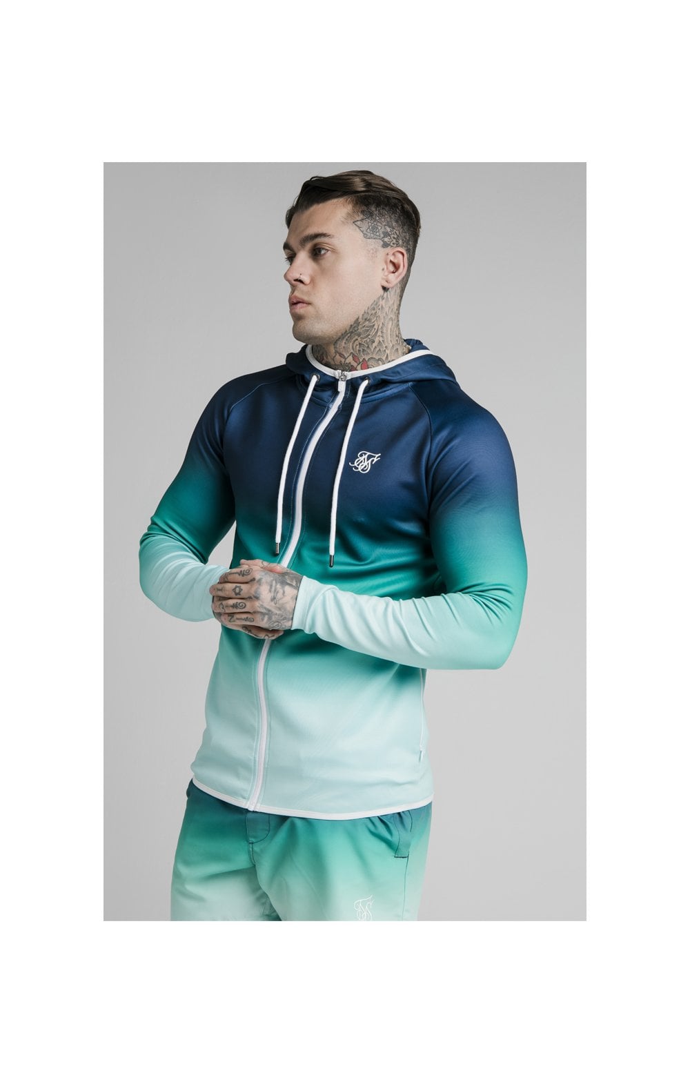 Load image into Gallery viewer, SikSilk Inset Fade Zip Through Hoodie - Navy Pacific Fade (1)