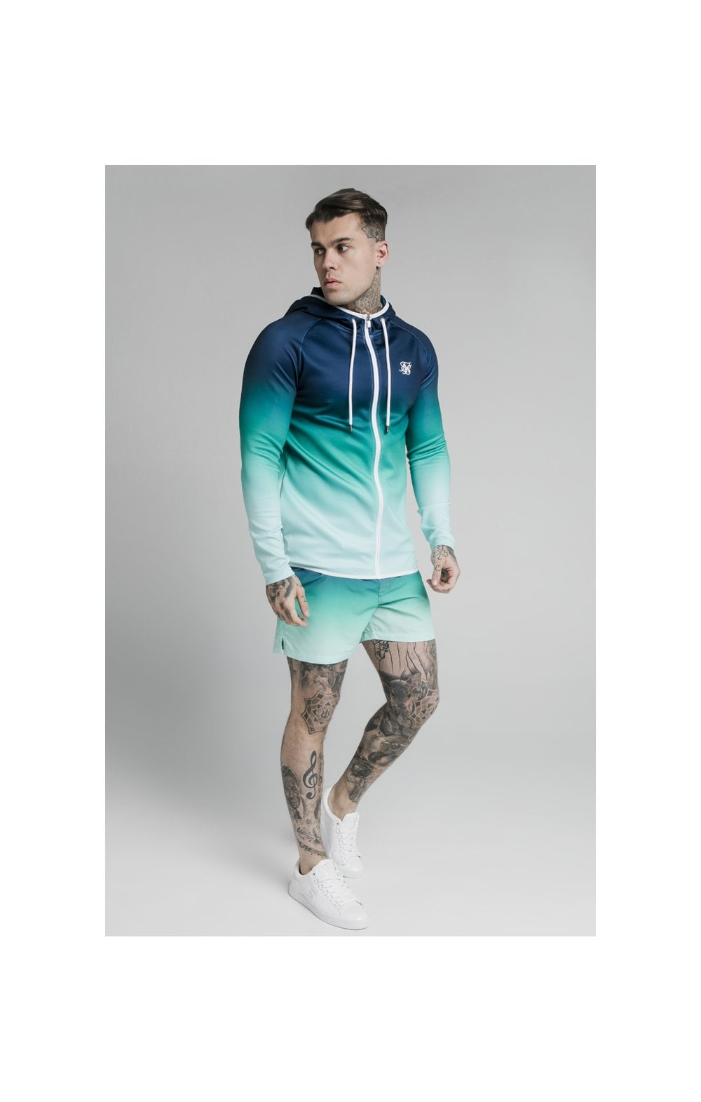 Load image into Gallery viewer, SikSilk Inset Fade Zip Through Hoodie - Navy Pacific Fade (2)