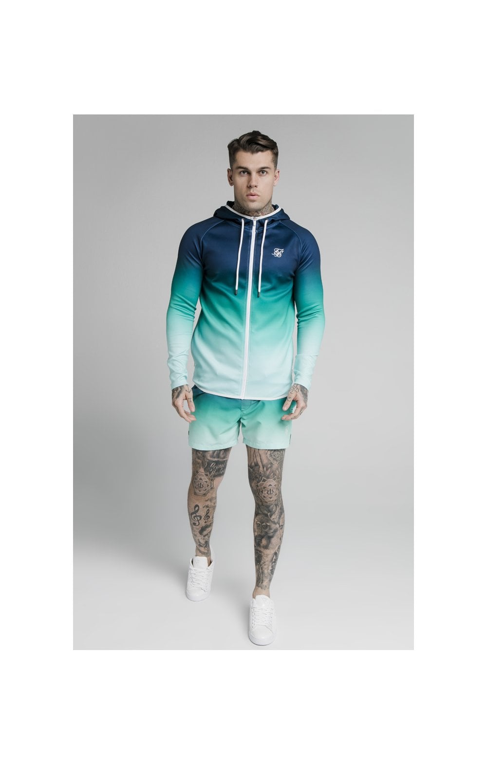 Load image into Gallery viewer, SikSilk Inset Fade Zip Through Hoodie - Navy Pacific Fade (3)