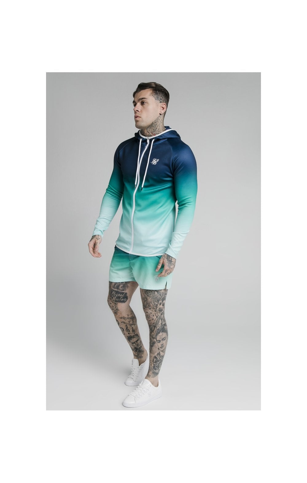 Load image into Gallery viewer, SikSilk Inset Fade Zip Through Hoodie - Navy Pacific Fade (4)