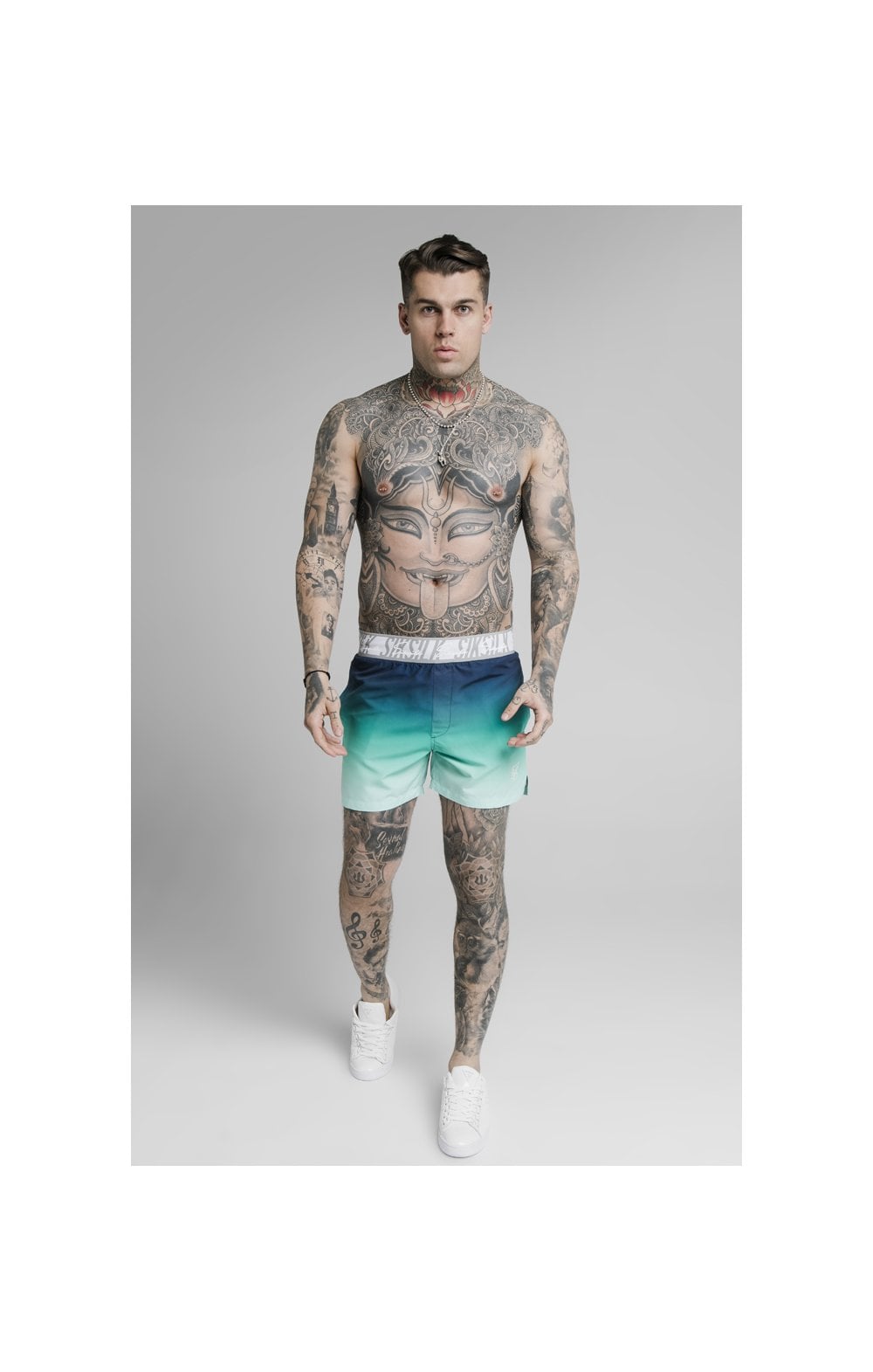 Load image into Gallery viewer, Navy Tape Fade Swim Short (2)