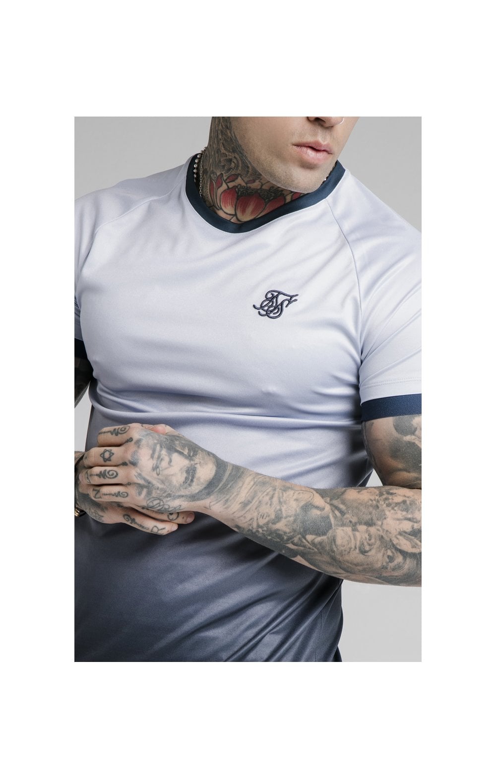Load image into Gallery viewer, SikSilk S/S Straight Hem Fade Tech Tee - Navy Lilac Fade (1)