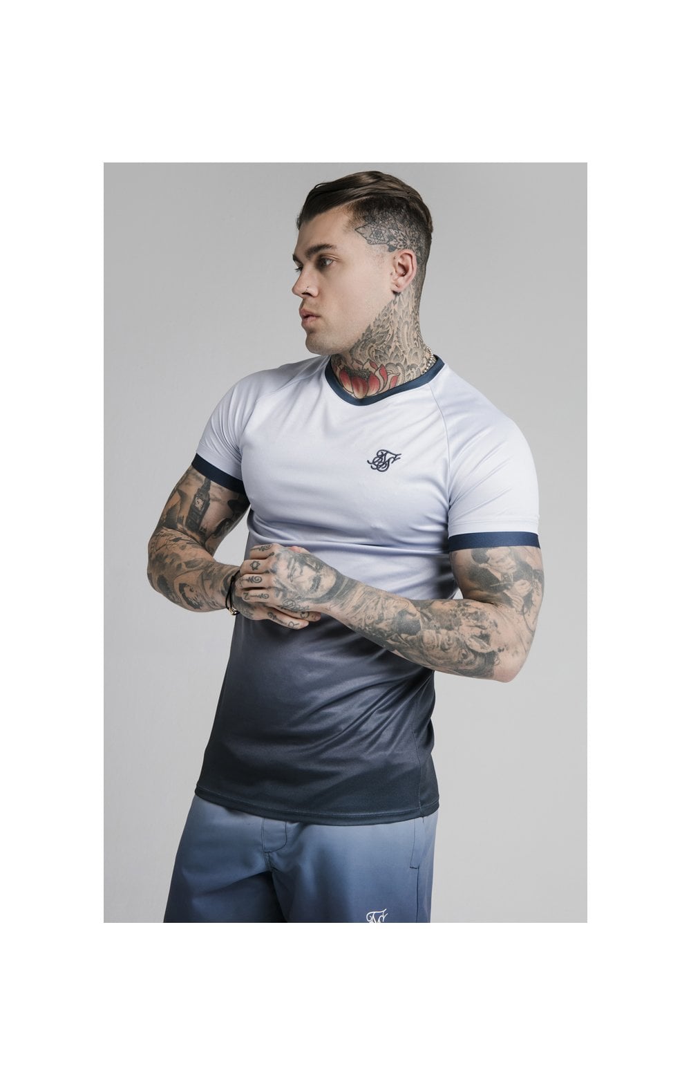 Load image into Gallery viewer, SikSilk S/S Straight Hem Fade Tech Tee - Navy Lilac Fade