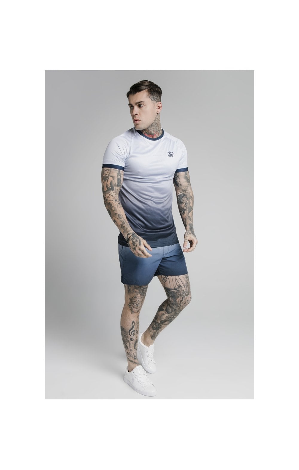 Load image into Gallery viewer, SikSilk S/S Straight Hem Fade Tech Tee - Navy Lilac Fade (3)