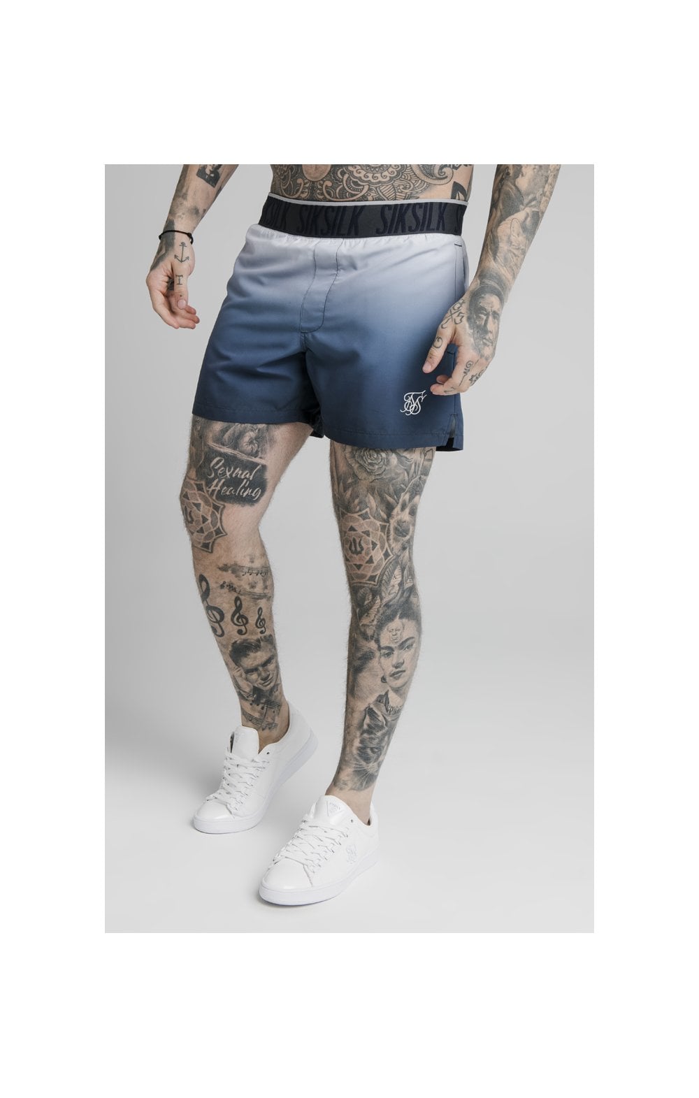 Load image into Gallery viewer, Navy Tape Fade Swim Short