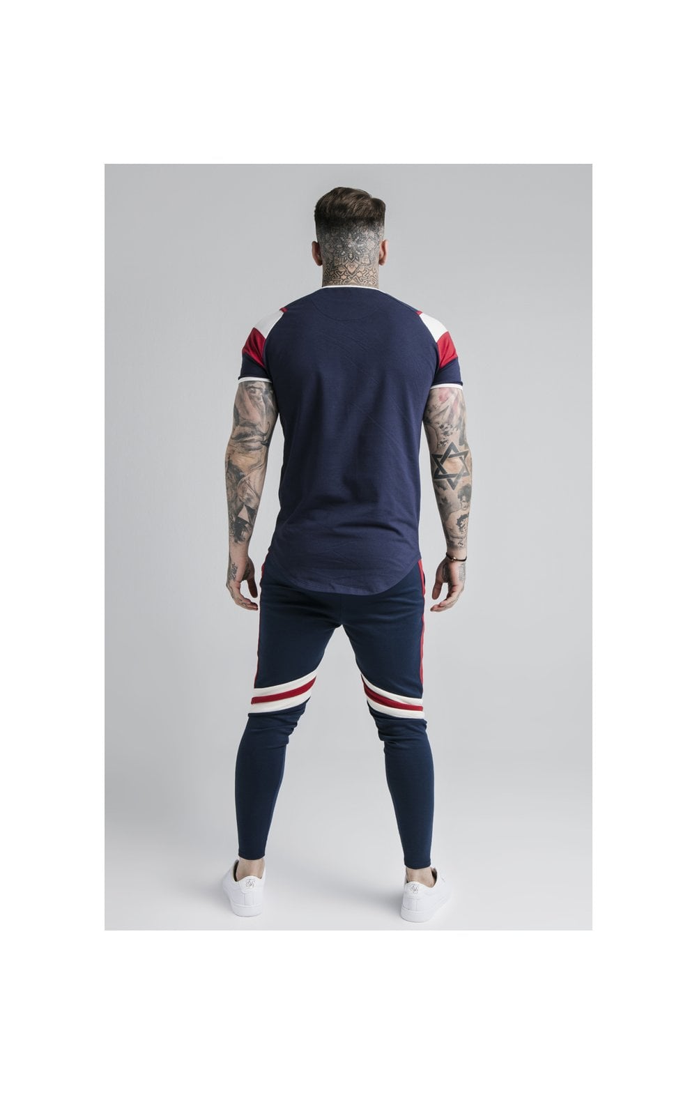 Load image into Gallery viewer, SikSilk S/S Retro Sprint Gym Tee - Navy,Red &amp; Off White (4)