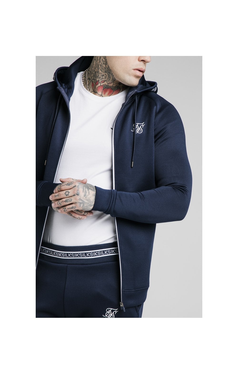Load image into Gallery viewer, SikSilk Element Zip Through Hoodie - Navy &amp; White (1)