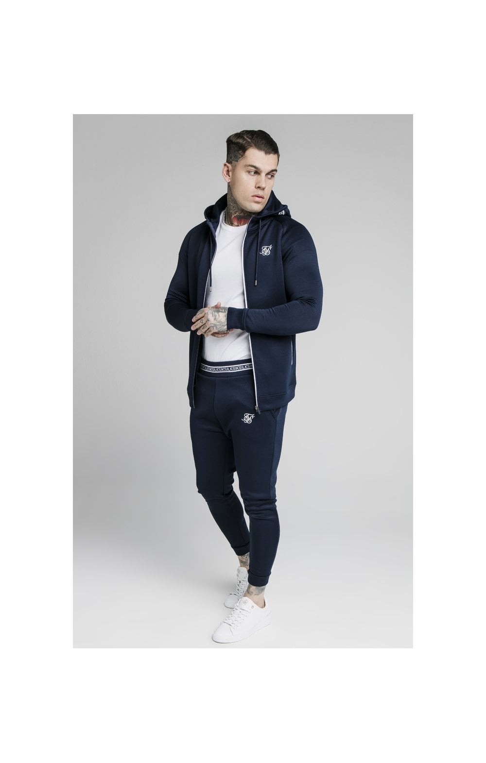 Load image into Gallery viewer, SikSilk Element Zip Through Hoodie - Navy &amp; White (4)