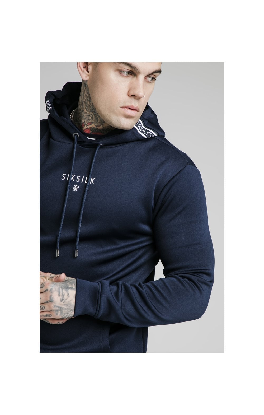Load image into Gallery viewer, SikSilk Element Muscle Fit Overhead Hoodie - Navy &amp; White