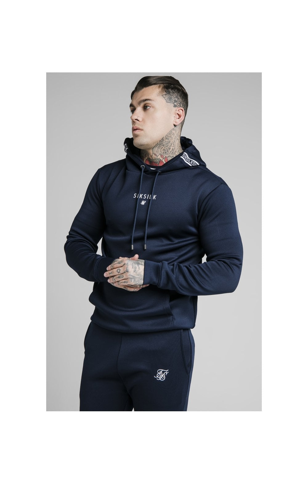 Load image into Gallery viewer, SikSilk Element Muscle Fit Overhead Hoodie - Navy &amp; White (1)