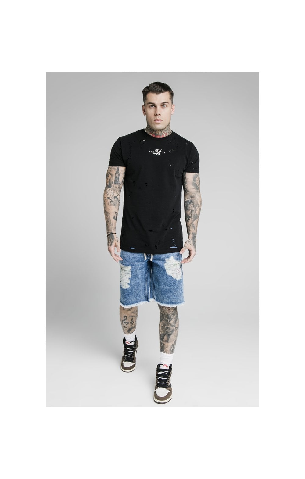 Load image into Gallery viewer, SikSilk Relaxed Floral Pixel Denim Shorts – Midstone (3)