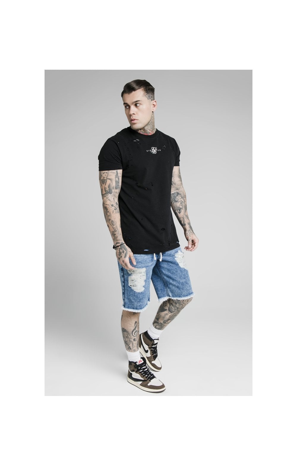 Load image into Gallery viewer, SikSilk Relaxed Floral Pixel Denim Shorts – Midstone (4)