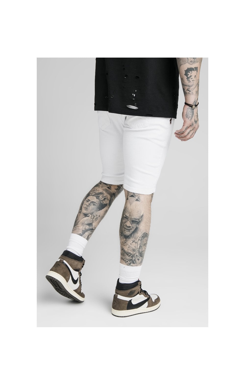 Load image into Gallery viewer, SikSilk Distressed Denim Flight Shorts - White (2)