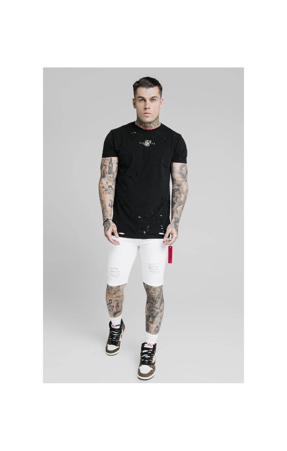 Load image into Gallery viewer, SikSilk Distressed Denim Flight Shorts - White (4)