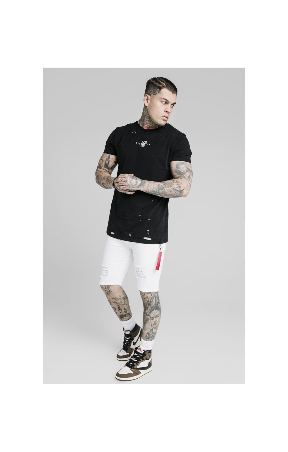 Load image into Gallery viewer, SikSilk Distressed Denim Flight Shorts - White (5)