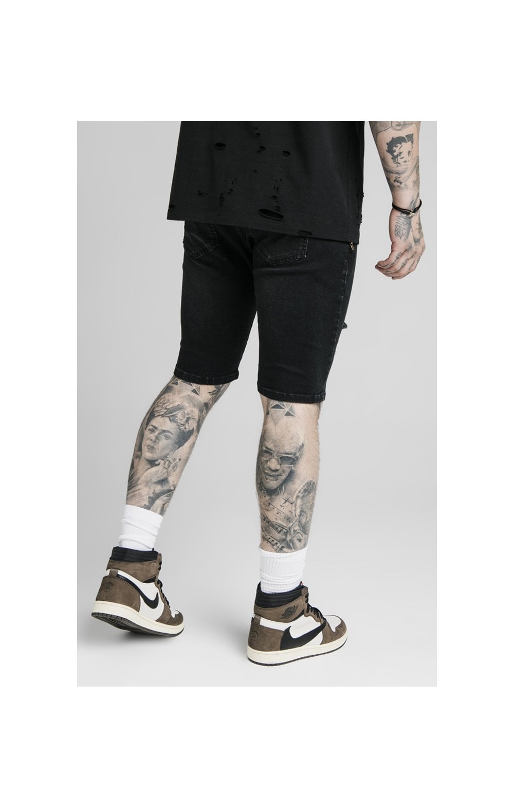 Load image into Gallery viewer, SikSilk Distressed Denim Flight Shorts – Washed Black (2)