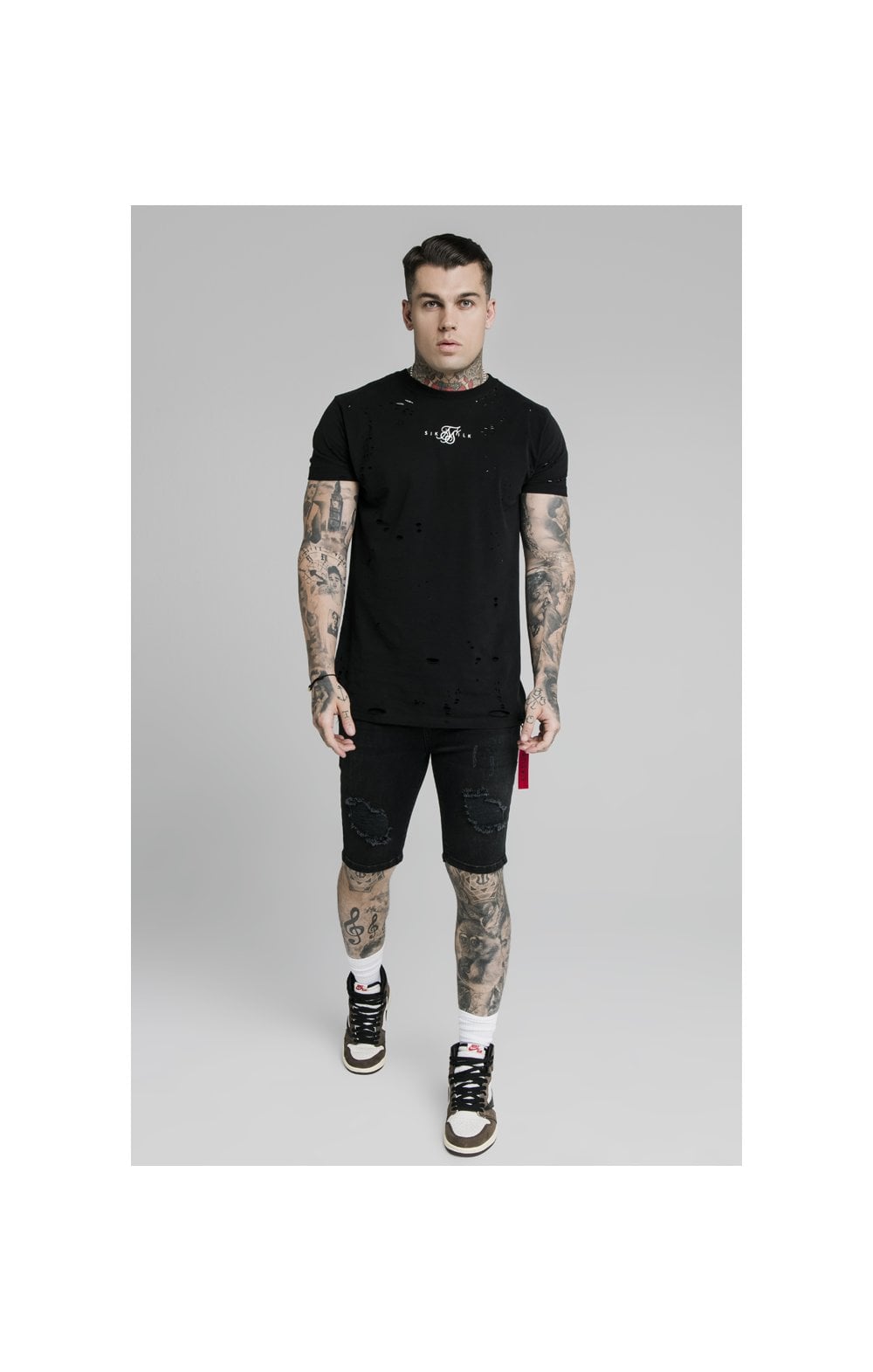 Load image into Gallery viewer, SikSilk Distressed Denim Flight Shorts – Washed Black (4)