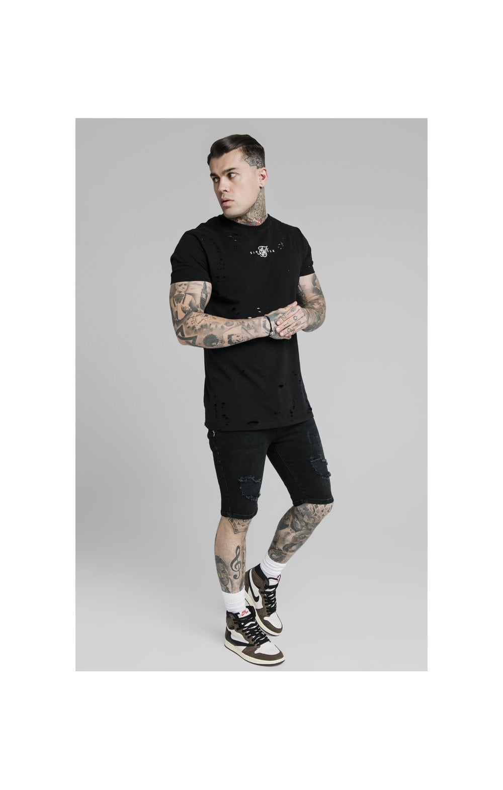 Load image into Gallery viewer, SikSilk Distressed Denim Flight Shorts – Washed Black (5)