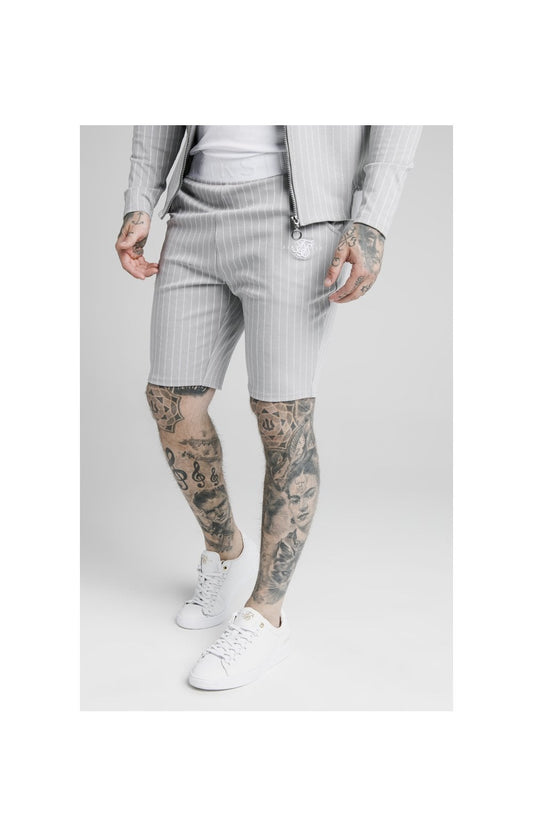 SikSilk Dual Stripe Poly Shorts - Grey & White