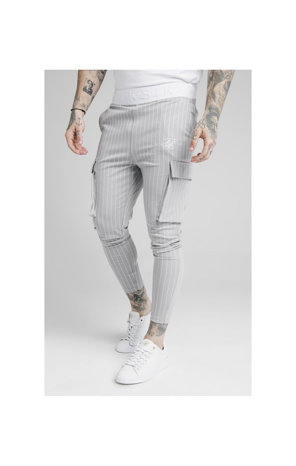 Load image into Gallery viewer, SikSilk Dual Stripe Cargo Pant - Grey &amp; White