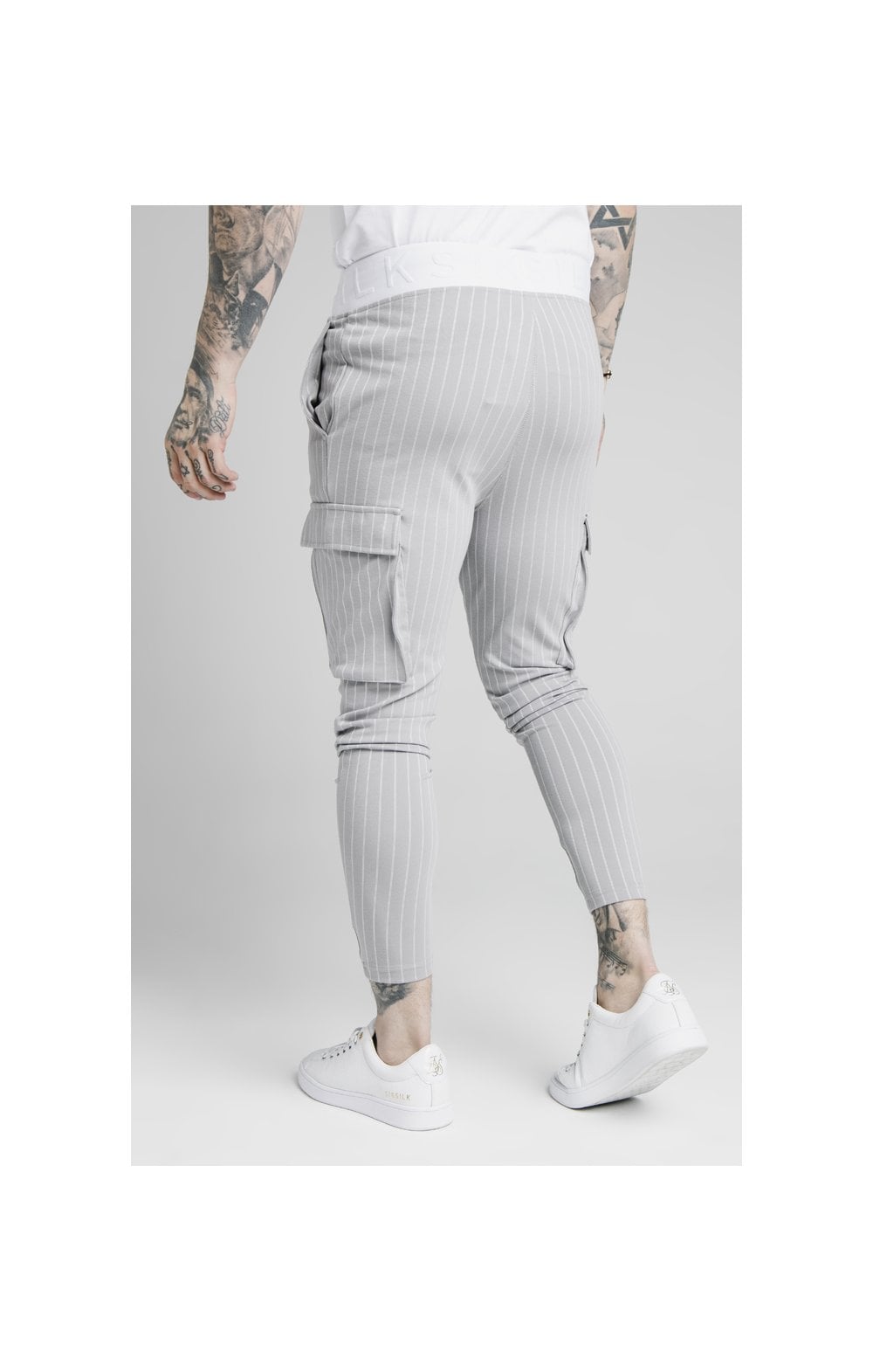 Load image into Gallery viewer, SikSilk Dual Stripe Cargo Pant - Grey &amp; White (1)