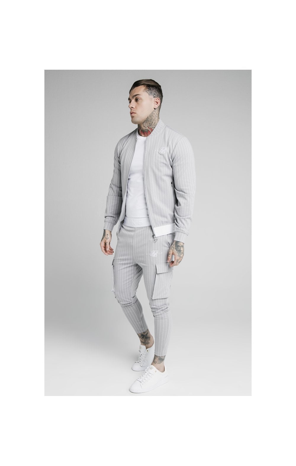 Load image into Gallery viewer, SikSilk Dual Stripe Cargo Pant - Grey &amp; White (5)