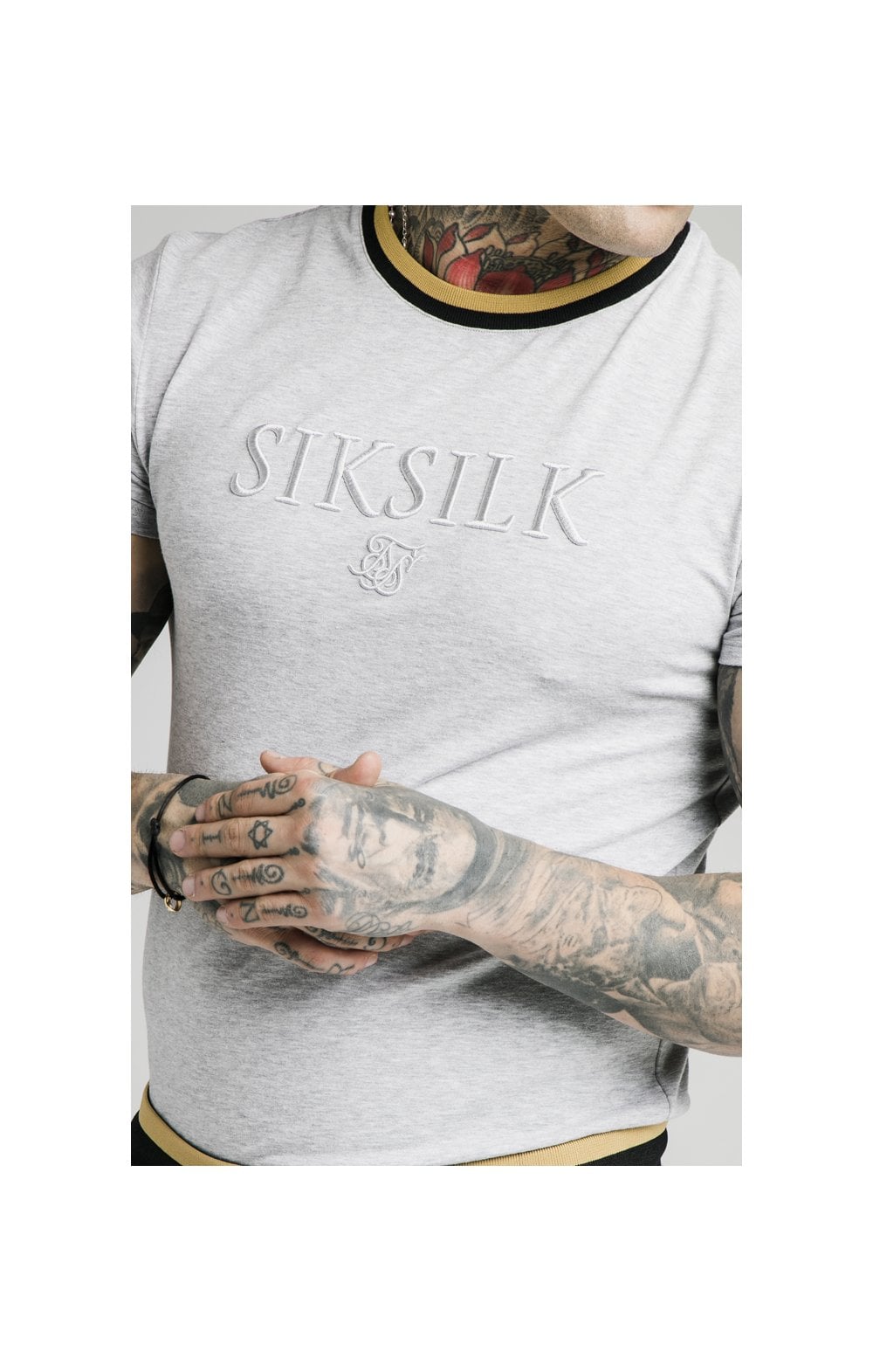 Load image into Gallery viewer, SikSilk Straight Hem Gym Tee - Grey,Black &amp; Gold (1)