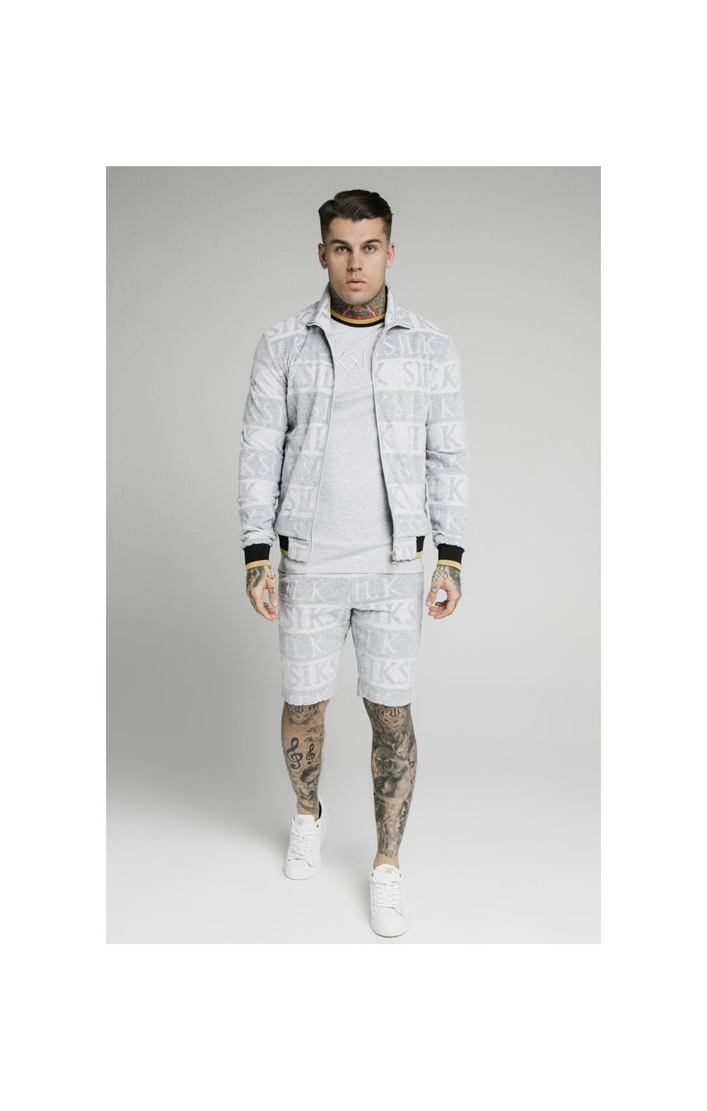 Load image into Gallery viewer, SikSilk Inverse High Neck Bomber - Grey,Black &amp; Gold (4)